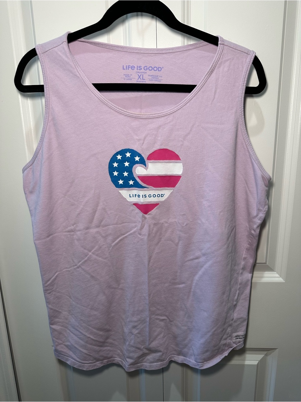 Life Is Good Lavender Tank with Patriotic Heart Graphic